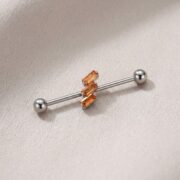 G23 Titanium Three Baguette Industrial Barbell Earring - soft flatlay