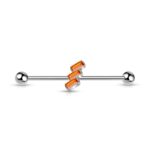 G23 Titanium Three Baguette Industrial Barbell Earring - white background product photo