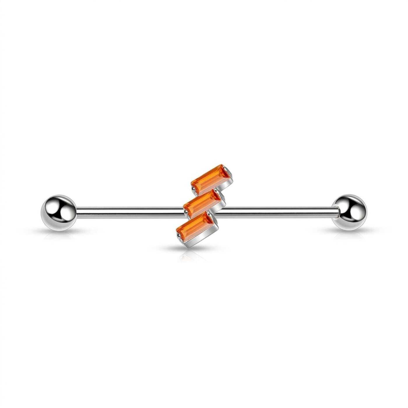 G23 Titanium Three Baguette Industrial Barbell Earring - white background product photo