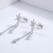 S925 Silver Celestial Star Chain Drop Stud Earrings - detail angle