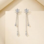 S925 Silver Celestial Star Chain Drop Stud Earrings - soft flatlay