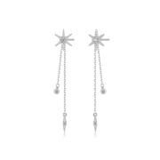 S925 Silver Celestial Star Chain Drop Stud Earrings - white background product photo