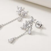 S925 Silver Floral Vine Chain Drop Stud Earrings - detail angle