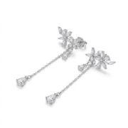 S925 Silver Floral Vine Chain Drop Stud Earrings - secondary white background product photo