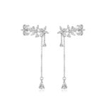 S925 Silver Floral Vine Chain Drop Stud Earrings - white background product photo