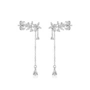S925 Silver Floral Vine Chain Drop Stud Earrings - white background product photo