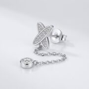 S925 Silver Full Diamond X Chain Drop Stud Earrings - detail angle