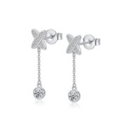 S925 Silver Full Diamond X Chain Drop Stud Earrings - secondary white background product photo