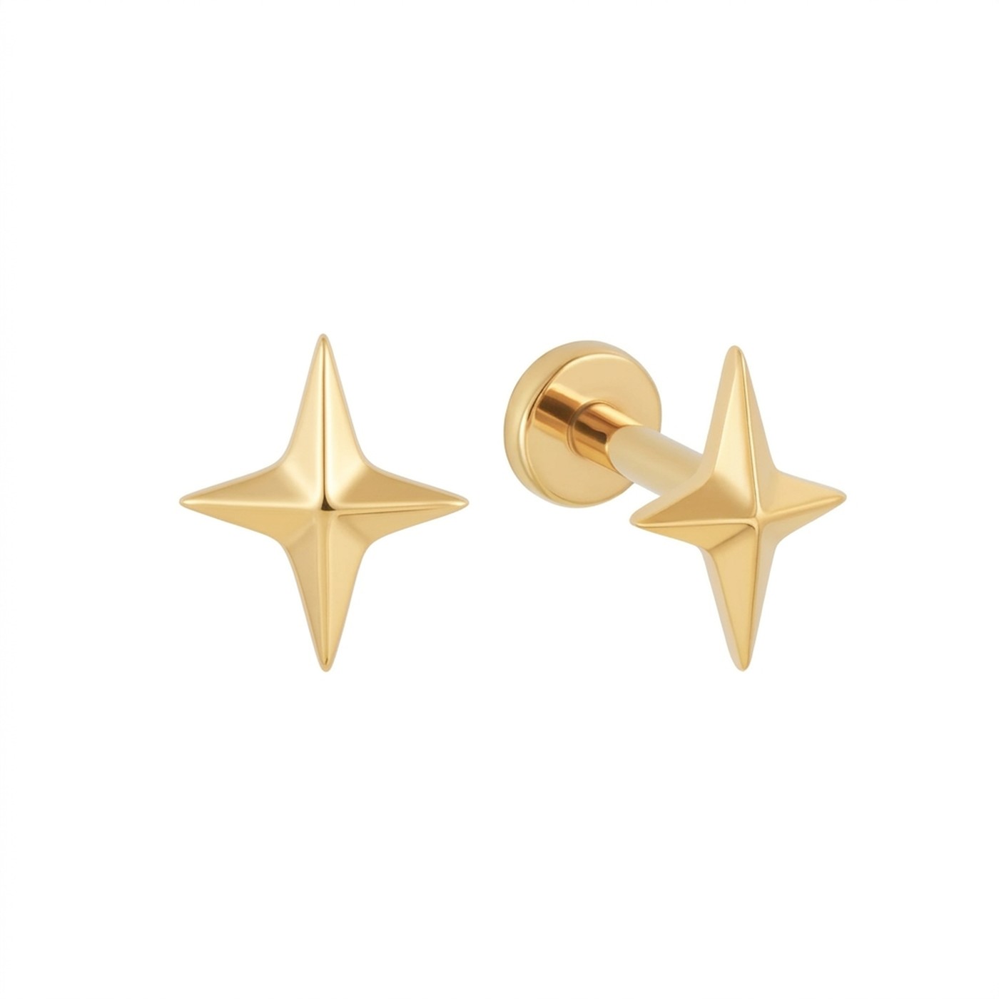 Flat Back Stud Earrings Twinkle Star in F136 Titanium - variation gold