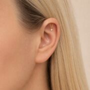 Flat Back Hidden Helix Crystal Chain Drop Earring in Titanium - gold worn view