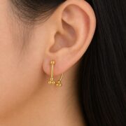 Stud Earrings Trinity Ball Ear Jacket with S925 Silver worn on ear