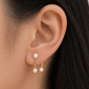 Stud Earrings Pearl Double Ear Jacket with S925 Silver worn on ear