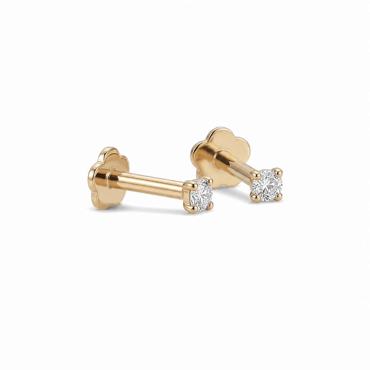 Flat Back Stud Earrings Baby Solitaire in Gold Titanium - corrected product image