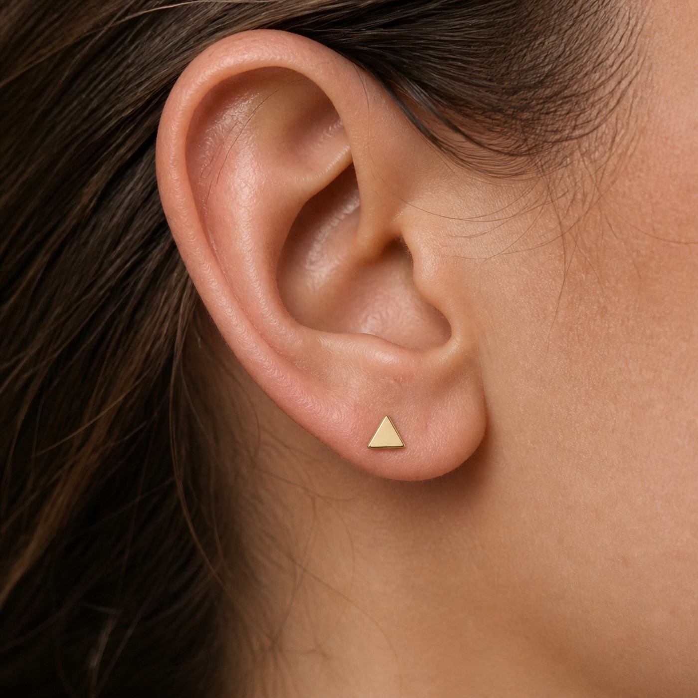 Titanium Stud Earrings Triangle Minimal Geometric for Sensitive Ears worn on one ear