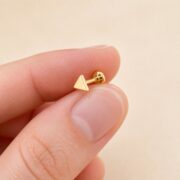 Titanium Stud Earrings Triangle Minimal Geometric for Sensitive Ears shown at fingertip scale