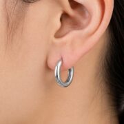 Titanium Hoop Earrings Rooftop Huggie for Sensitive Ears worn on one ear