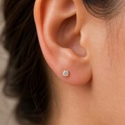 Titanium Stud Earrings Crystal Clear for Sensitive Ears worn on one ear