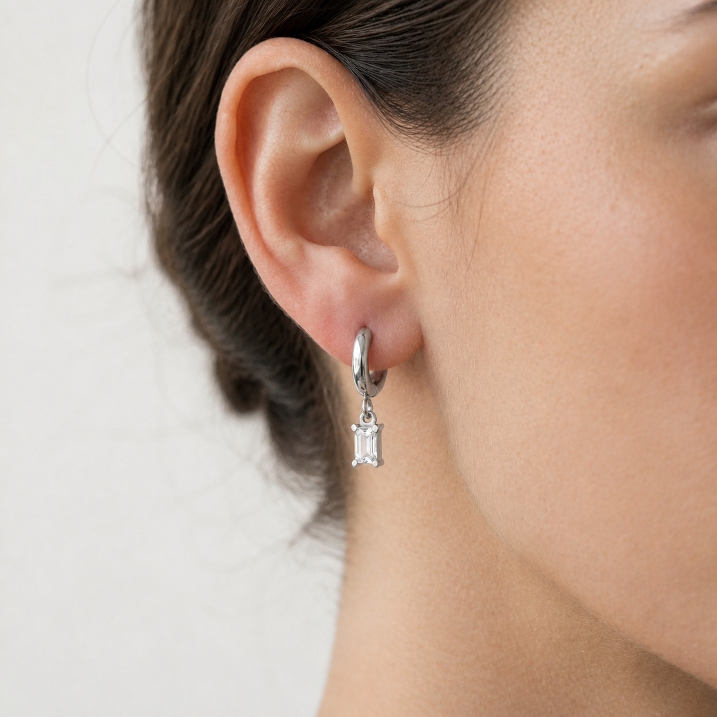 Titanium Hoop Earrings Maya Crystal Gemstone for Sensitive Ears worn on one ear