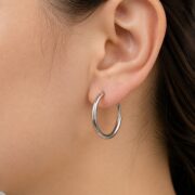 Titanium Hoop Earrings Classic Natural Titanium for Sensitive Ears worn on one ear