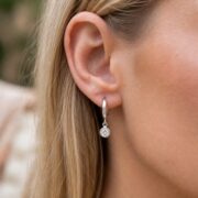 Hypoallergenic Hoop Earrings Crystal Birthstone with S925 Silver worn on one ear