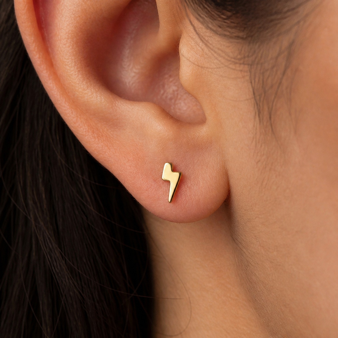 Flat Back Stud Earrings Lightning Bolt in F136 Titanium worn on one ear
