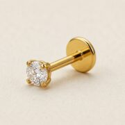 Flat Back Stud Earrings Small Solitaire in F136 Titanium post and backing detail