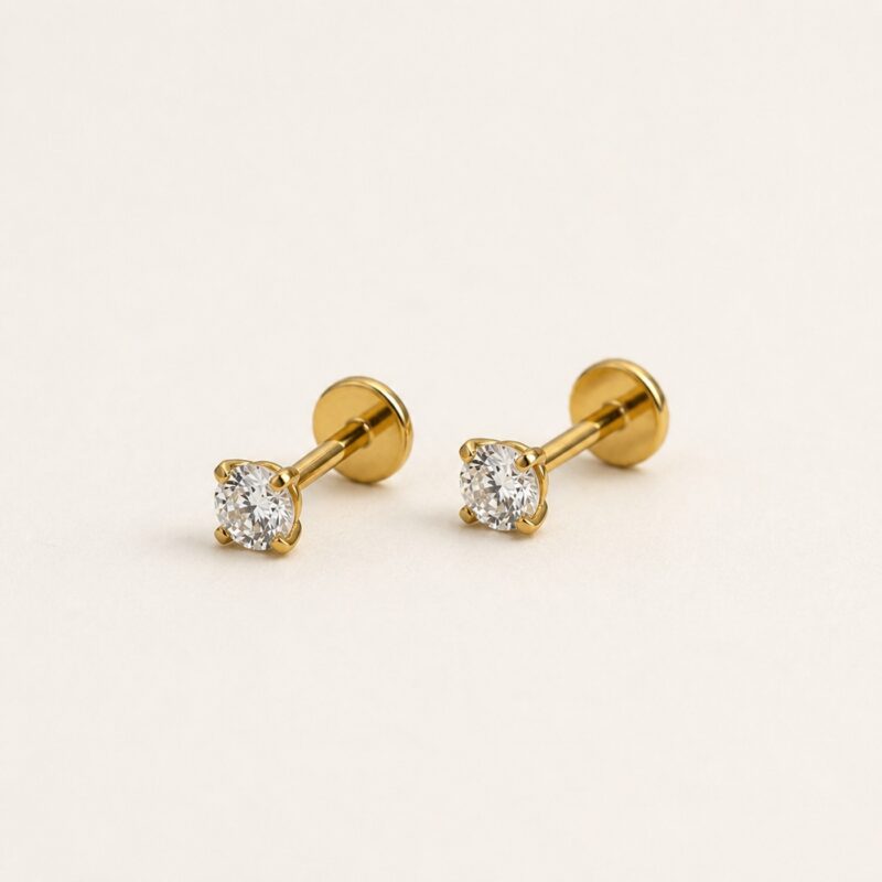 Flat Back Stud Earrings Small Solitaire in F136 Titanium product view