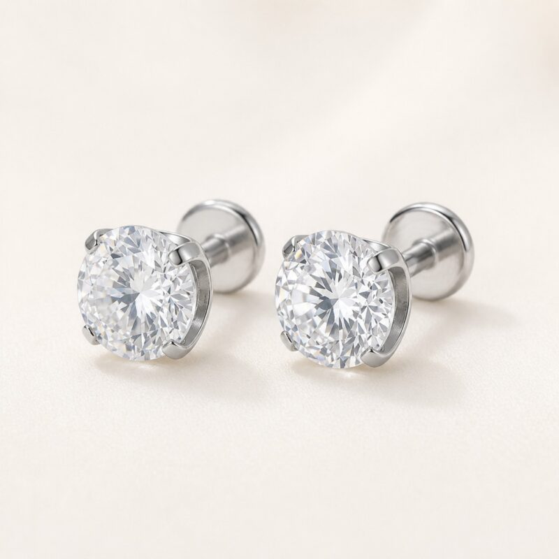 Flat Back Stud Earrings Large Solitaire in F136 Titanium product view
