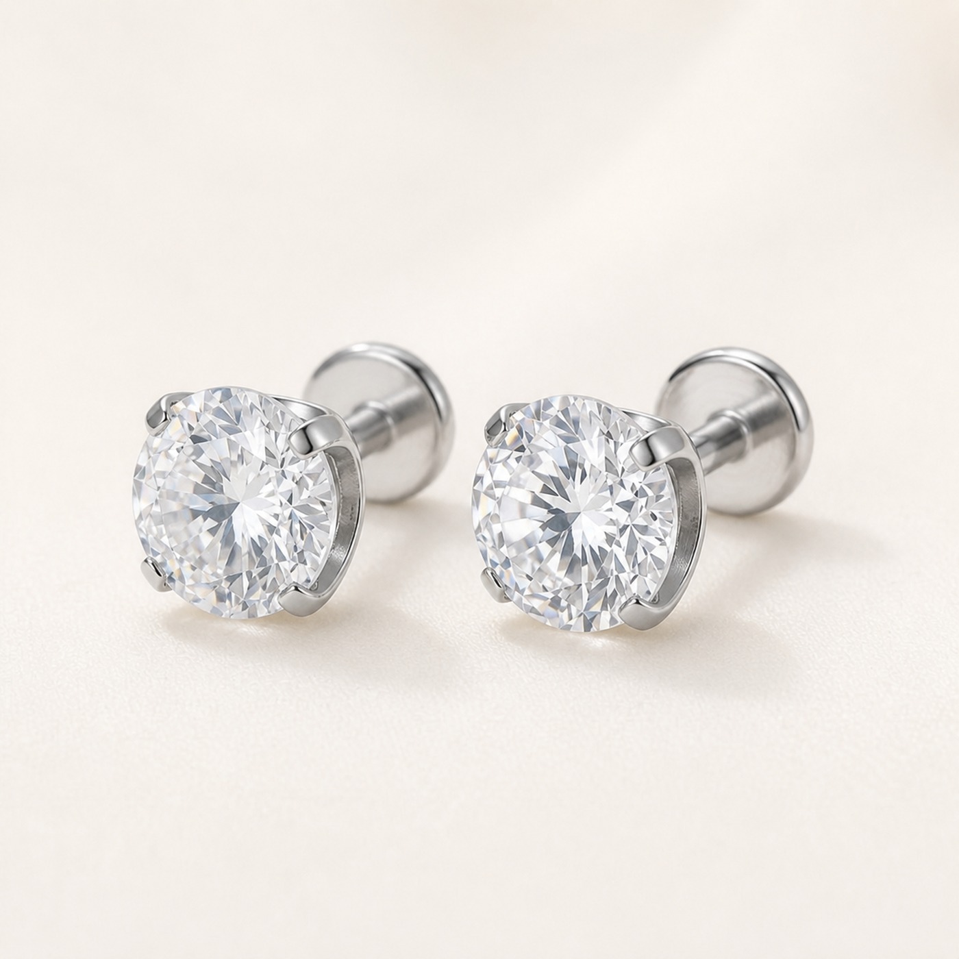 Flat Back Stud Earrings Large Solitaire in F136 Titanium product view