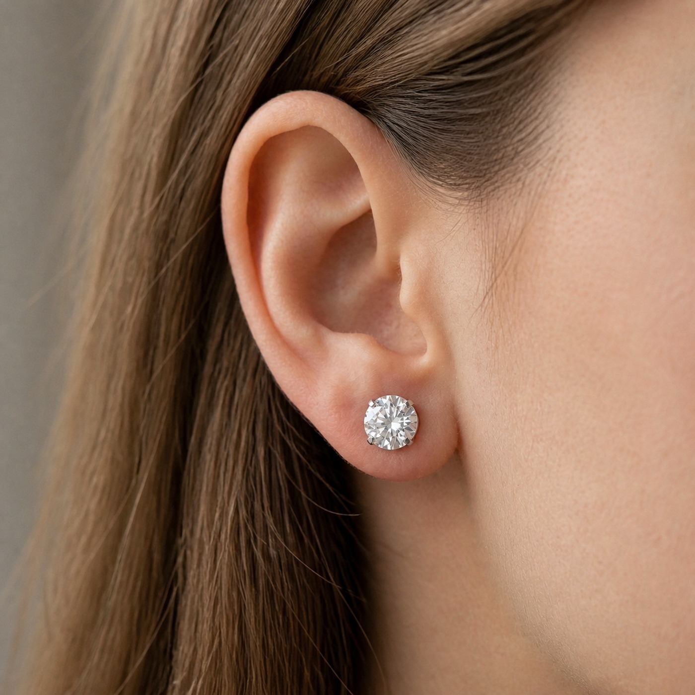 Flat Back Stud Earrings Large Solitaire in F136 Titanium worn on one ear
