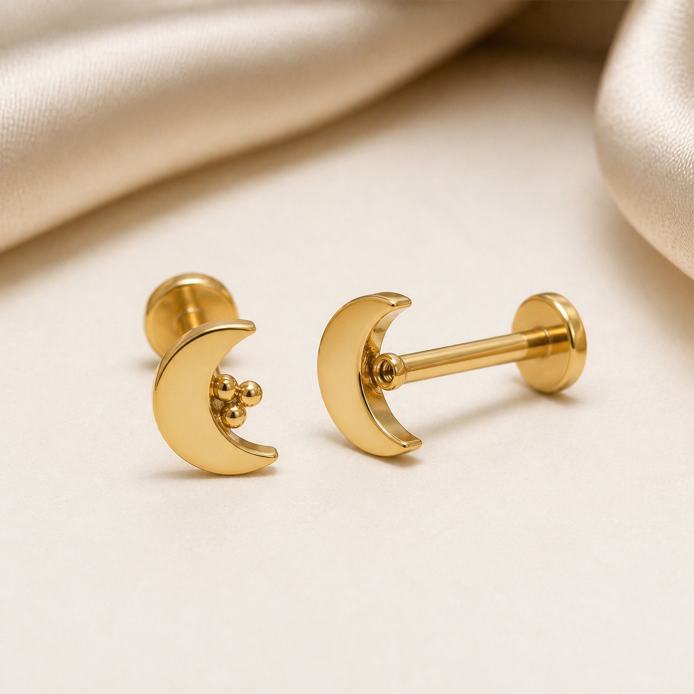 Flat Back Stud Earrings Moon in F136 Titanium product view