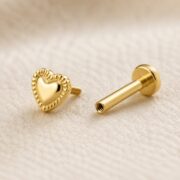 Flat Back Stud Earrings Pillow Heart in Titanium post and backing detail