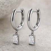 Titanium Hoop Earrings Square Zircon Dangle for Sensitive Ears post and backing detail