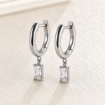 Titanium Hoop Earrings Square Zircon Dangle for Sensitive Ears product view