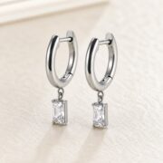 Titanium Hoop Earrings Square Zircon Dangle for Sensitive Ears product view