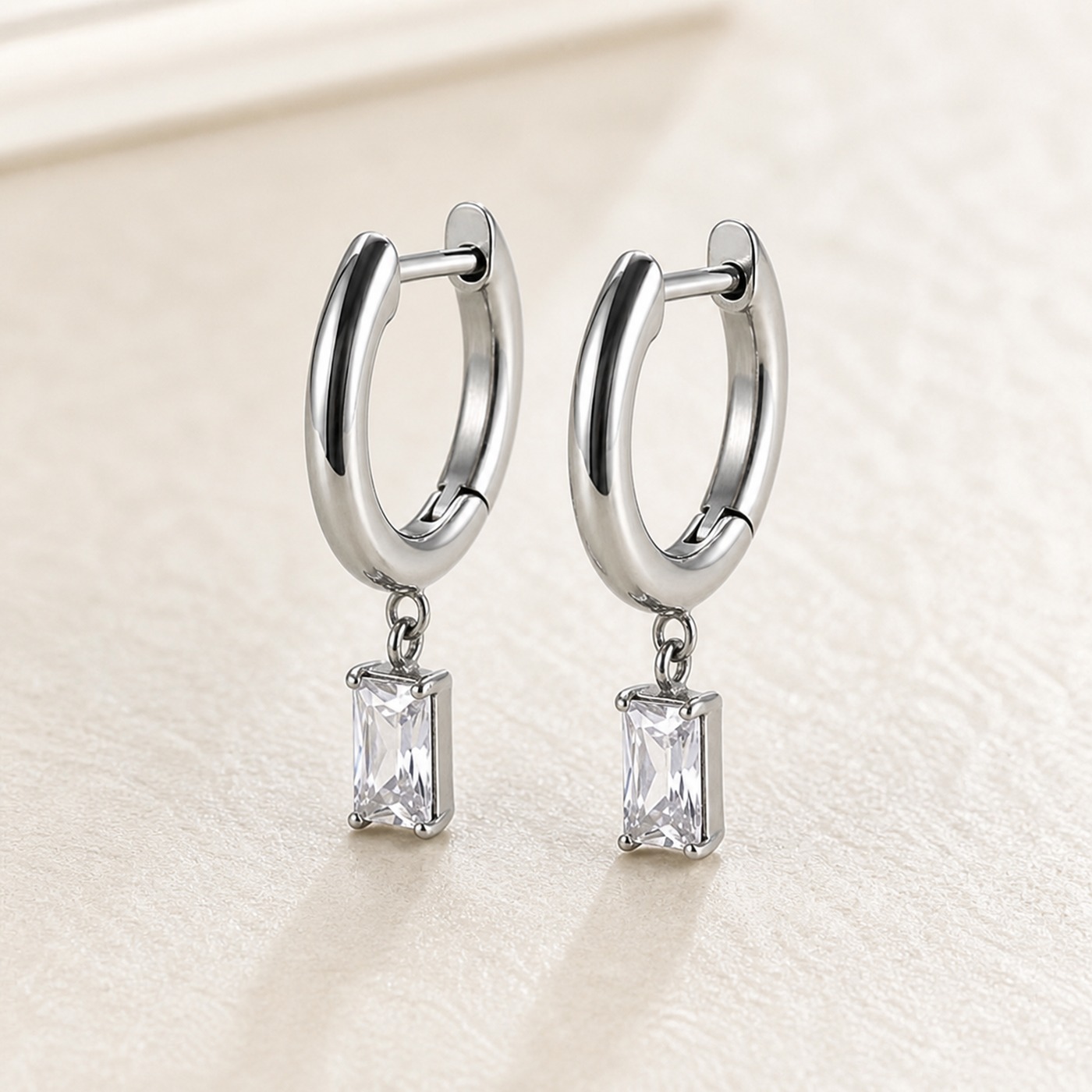 Titanium Hoop Earrings Square Zircon Dangle for Sensitive Ears product view Titanium Hoop Earrings Square Zircon Dangle for Sensitive Ears product view