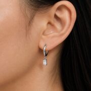 Titanium Hoop Earrings Square Zircon Dangle for Sensitive Ears worn on one ear