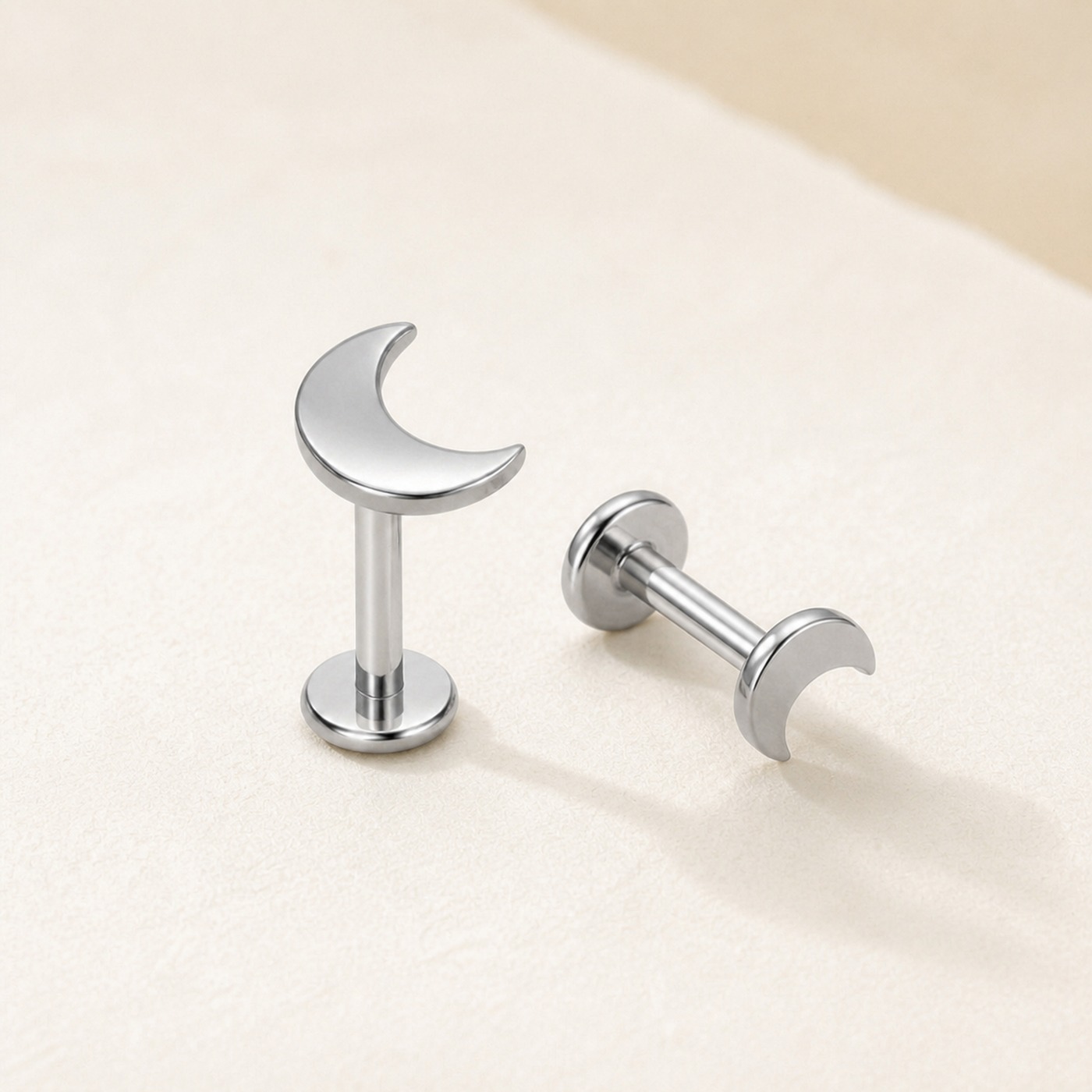 Flat Back Stud Earrings Classic Moon in F136 Titanium product view