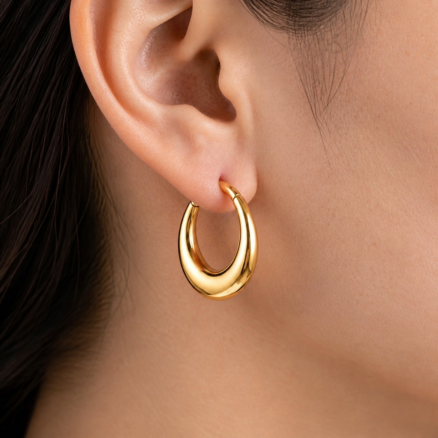 Titanium Hoop Earrings Classic for Sensitive Ears worn on one ear