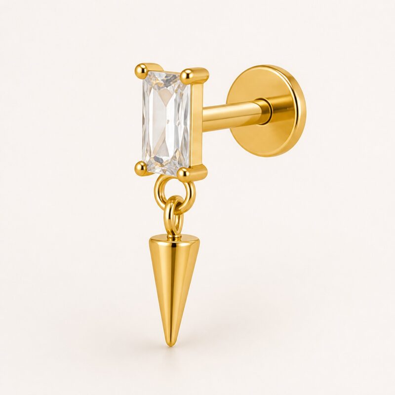 Flat Back Stud Earrings Baguette Crystal Spike Drop in F136 Titanium product view