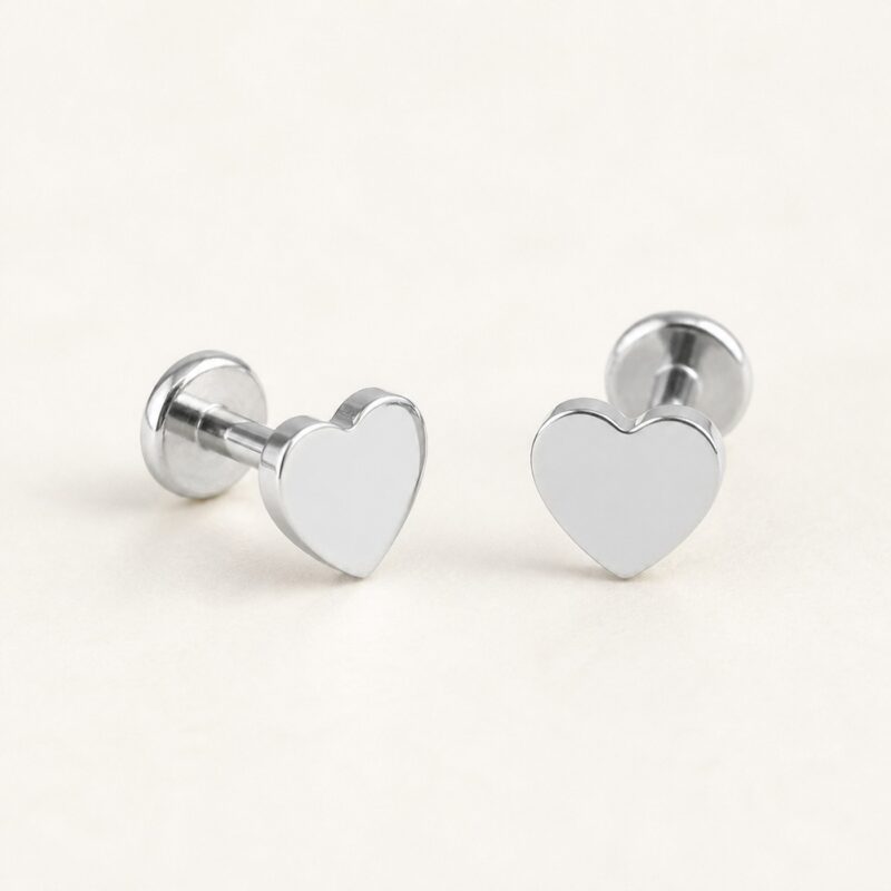 Flat Back Stud Earrings Classic Heart in F136 Titanium product view