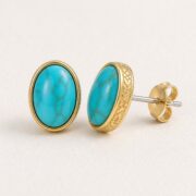 Stud Earrings Turquoise Vintage Oval with S925 Silver post and backing detail