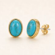 Stud Earrings Turquoise Vintage Oval with S925 Silver product view