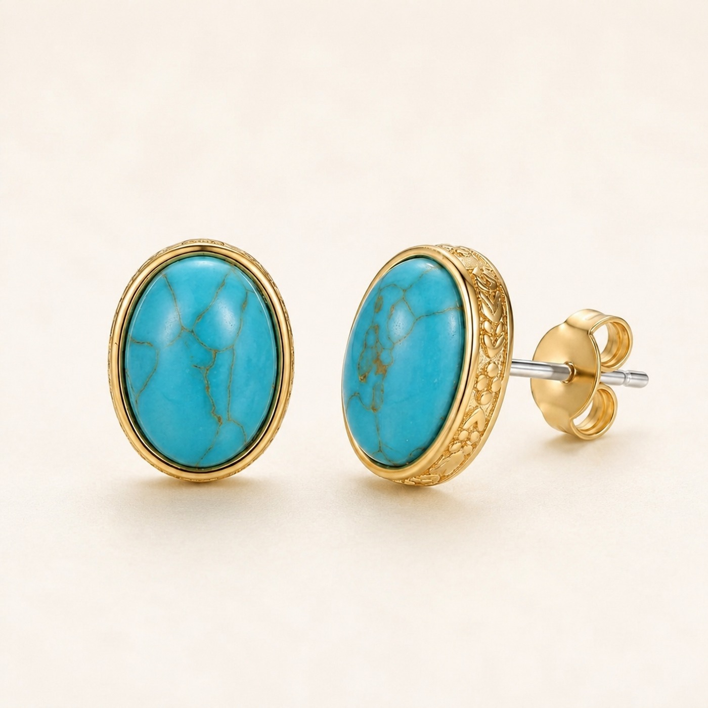 Stud Earrings Turquoise Vintage Oval with S925 Silver product view