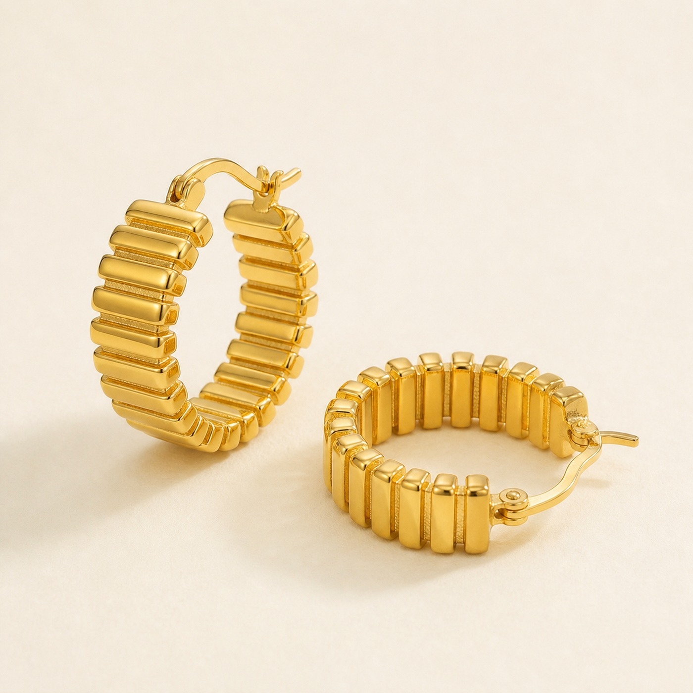 Hypoallergenic Hoop Earrings Textured Chunky with S925 Silver product view