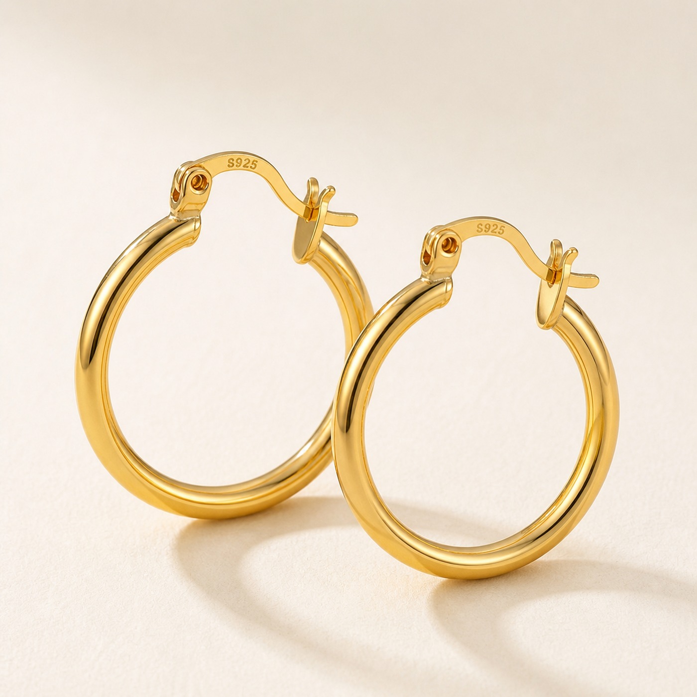 Hypoallergenic Hoop Earrings Gold with S925 Silver product view