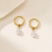 Titanium Hoop Earrings Teardrop Zircon for Sensitive Ears product view