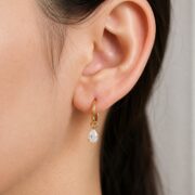 Titanium Hoop Earrings Teardrop Zircon for Sensitive Ears worn on one ear
