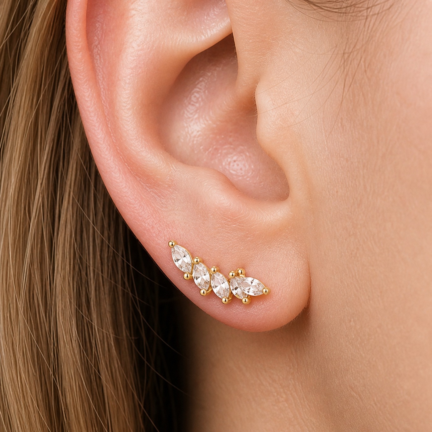 Flat Back Stud Earrings Colorful Zircon in F136 Titanium worn on one ear