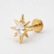 Flat Back Stud Earrings Starburst Dewdrop in F136 Titanium post and backing detail